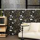 Laatse Dark Floral Wallpaper Peel and Stick Boho Wallpaper 17.5in x 118in Vintage Leaf Contact Paper Vinyl Waterproof Self Adhesive Leaf Botanical Wall Paper for Bedroom Walls Kitchen Cabinet (Bright White&Light Gold)