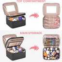 HXLGMD Double Layer Travel Makeup Bag Women, Cosmetic Organizer Case, Travel Essentials Accessories with Shoulder Strap for Bottles, Brushes, Conditioner, Skin Care Products, Black