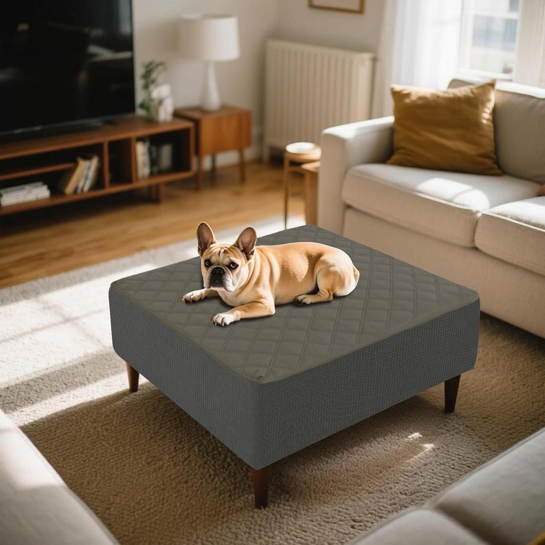 Quilted Ottoman Cover Waterproof Footrest Sofa Slipcovers Stool Cover Foot Stool Protector Covers with Nonslip Lace Up 40" x 44"