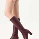 Women's Knee High Boots Elastic Stylish Block Heel Round Toe with Smooth Zipper Design for Fashion Versatile Wear (8, Burgundy)