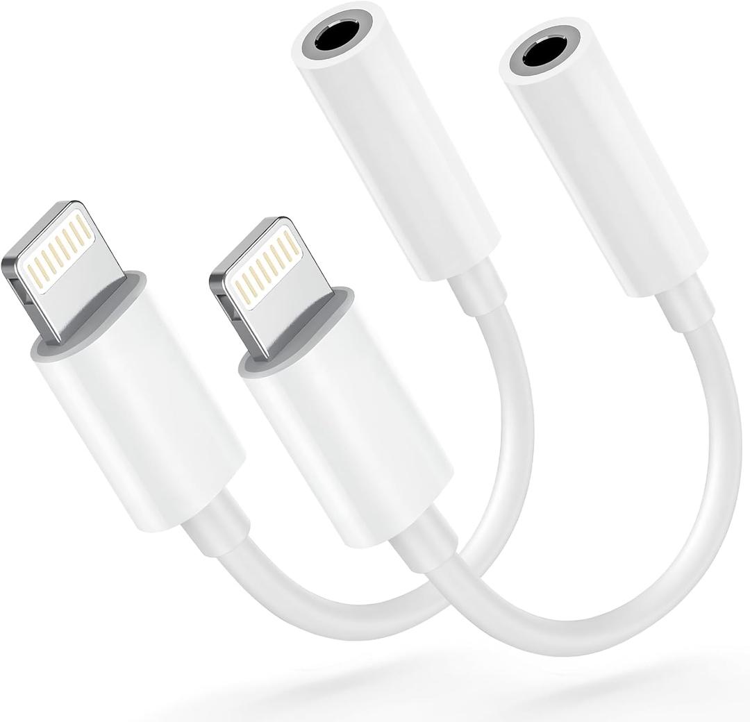 Apple MFi Certified Lightning to 3.5mm Headphone Jack Adapter -Premium Audio Quality & DAC Chip for Music Listening Car, Gym, Home Office, Compatible with iPhone 14/13/12/11/X/8/7 2Pack (White)