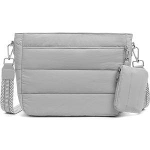 Gitus Puffer Hobo Crossbody Bag for Women Quilted Cross Body Purses Trendy Handbags with Coin Wallet Birthday Gifts for Mom (Light Gray)
