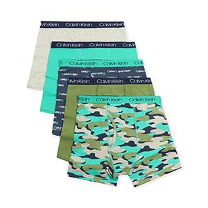Calvin Klein Boys' Modern Cotton Boxer Brief Underwear 5-Pack, Heather Grey/Camo/Navy/Green/Olive, Small