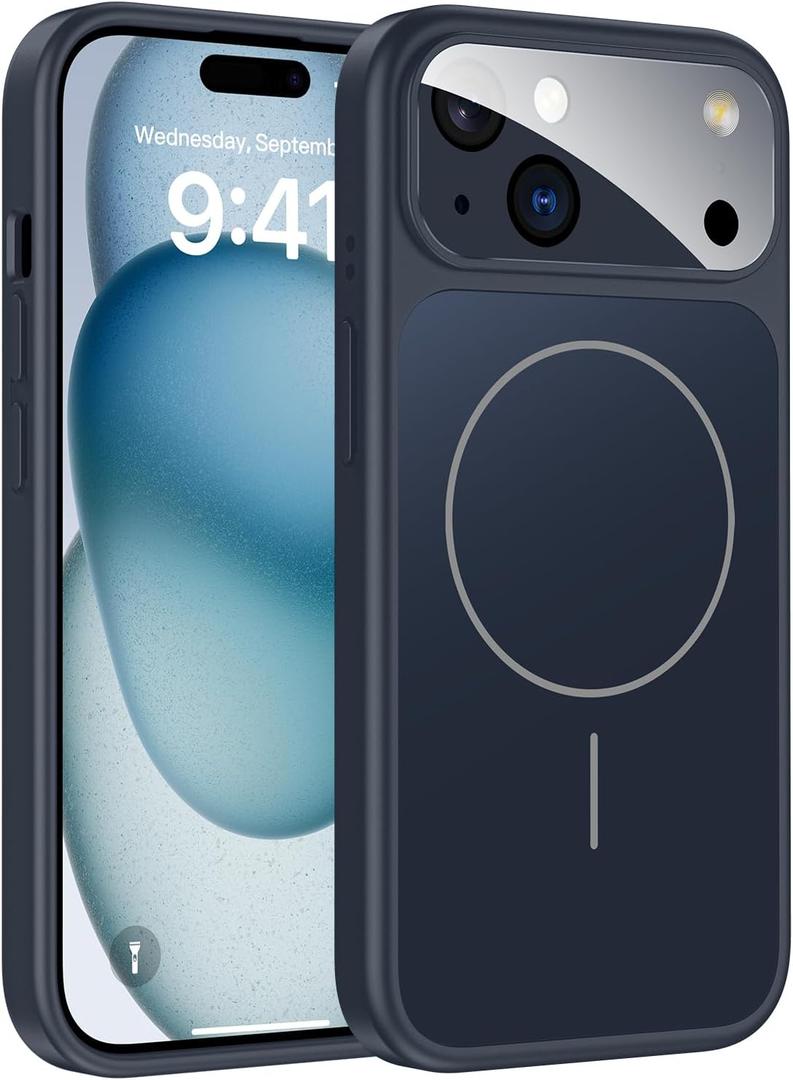 TOBOVON for iPhone 15 Case with Camera Lens Protector, Compatible with MagSafe, Slim Matte Magnetic Shockproof Phone Cover for iPhone 15, Blue