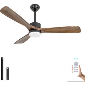 52" Ceiling Fans with Lights and Remote Control, Indoor Outdoor Ceiling Fans Farmhouse, Timing 6 Speeds 3 Color Light with Memory Lighting Function