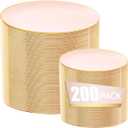 bUCLA 200PCS Pink Plastic Plates - Heavy Duty Pink Disposable with Gold Rim - Include 100 Each (10 inch Dinner & 7 inch Dessert) Plates, Ideal for Party, Wedding & Mother's Day