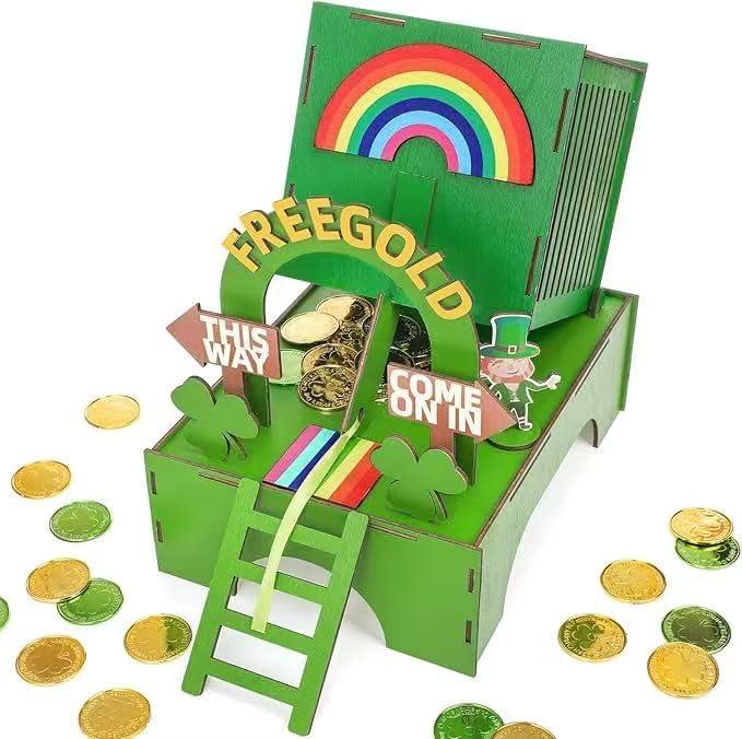 WGXX St. Patrick's Day Leprechaun Trap Kit Wood St Patrick's Day Decorations DIY to Catch a Leprechaun, Rainbow Irish Themed Toys Gifts for Party Supplies