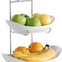 Fruit Bowl, 3 Tier Ceramic Fruit Basket, 3 Tier Serving Stand Serving Bowl with Metal Rack, Porcelain Kitchen Bowls for Fruit Vegetable Snack Nuts Dessert Cake Tray for Party Wedding (White)