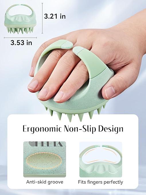 HEETA Scalp Massager with Soft Silicone Bristles for Hair Growth, Dandruff Removal, and Scalp Relaxation Shampoo Brush for Wet or Dry Hair (Green)