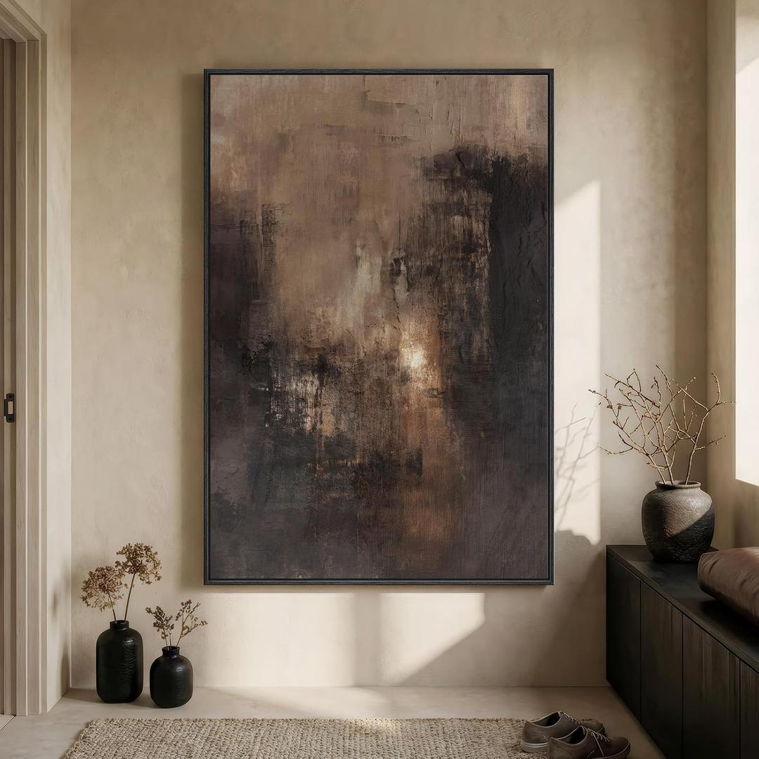 Extra Large Framed Brown Black Abstract Wall Art for Living Room, Oversized Modern Canvas Prints Vertical Artwork for Walls, Contemporary Earth Pictures for Bedroom Dining Hallway Wall Decor 40x60 In