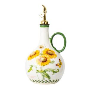 CABILON Ceramic Olive Oil Dispenser, 27 oz Floral Pattern Cruet with Auto-Close Spout, 9.45" Tall, Decorative Oil and Vinegar Bottle (sunflower)
