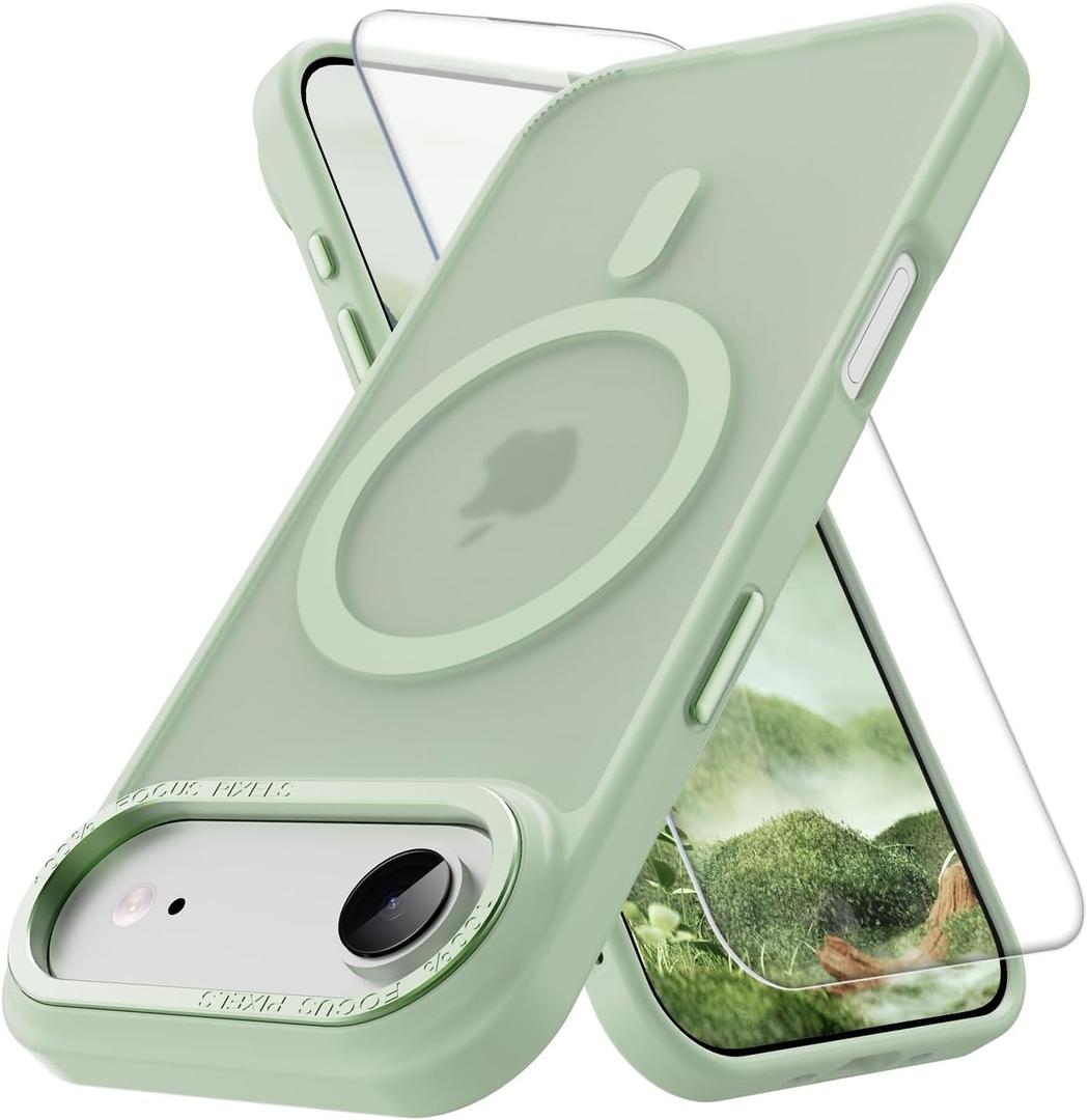 PinLiSheng Magnetic for iPhone Air Case [Metal Camera Frame&Buttons] [Mil-Grade Drop Protection] Shockproof Slim Translucent Matte Protective Phone Case, Matcha Green