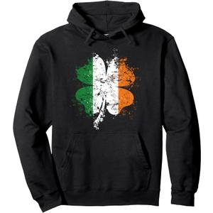 Distressed Shamrock Irish flag St.Patrick's Day Ireland Pullover Hoodie, XL