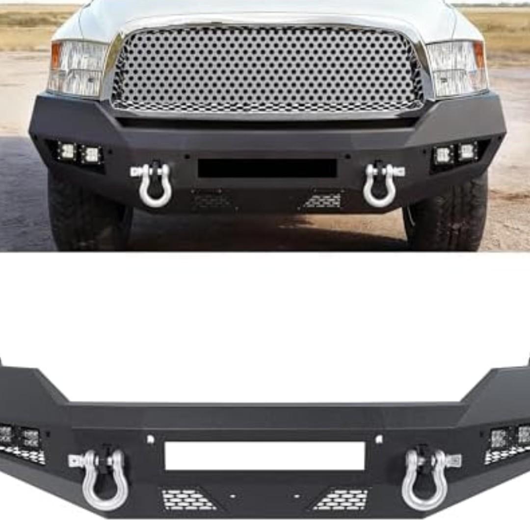 ALMULOO Front Bumper Compatible with 2013-2023 Dodge Ram 1500 Classic 2WD 4WD W/4 x LED Lights + 2 x D-rings Steel Powder Coated Black