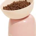 Elevated Ceramic Cat Food Bowl - 5.5" Wide Dish for Whikser Friendly, 6.6" Height for Easy Feeding, Lead & Cadmium Free, Durable Raised Cat Food Bowls, Pink