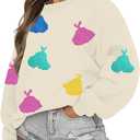 UNIQUEONE Oversized Sequins Bow Sweatshirt - Women Magic Kingdom Sweater Pastel Graphic Coquette Tee Holiday Pullover (Beige, XL)