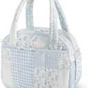 Quilted Lunch Box for Women, Lightweight Insulated Lunch Bag, Cute Patchwork Lunch Tote for Work, Gym, Picnic,Travel, Office (Green Blue Pin, M)