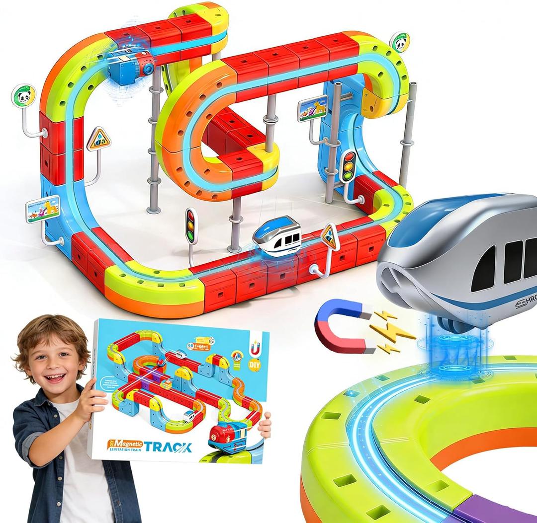 3D Infinity Cube Track Magnetic Electric Train Set for Kids 4 6 7 8,Toy Vehicle Playsets for Toddlers 3-5 Train Set Learning Gift,98 Pcs/2 Car