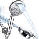 KINSE High Pressure Shower Head with Hose,9-Mode Handheld Shower Head, 5" Shower Head with 71" Extra Long Shower Hose & Adjustable Bracket,Built-In Power Wash to Clean Tub, Tile & Pets (Chrome)