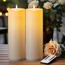 5plots 4" x 12" Waterproof Outdoor Flameless Candles Battery Operated LED Large Pillar Candles with Remote and Timer for Indoor Outdoor Lanterns, Long Lasting, White, Set of 2