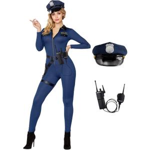 Women Police Costume,Cop Costume Outfit for Adult Police Officer Romper Costume Halloween Cosplay Party Events (PLUS)