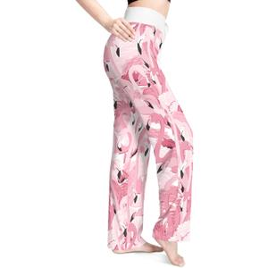 Women's Comfy Pajama Pants Casual Drawstring Stretch Wide Leg Palazzo Lounge Pants (Medium, Flamingo)