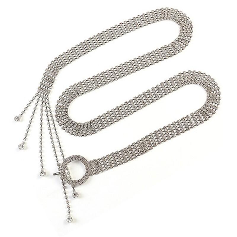 Shimmering Fringed Waist Chain for Women Rhinestones Chain Belt BeachWear Body Chain Female Formal Dress Waist Ornament