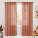 LAMIT Terracotta Linen Boho Curtains 80 inch Length, Light Filtering Semi Sheer Panels Back Tab and Rod Pocket Neutral Panels for Bedroom/Living Room, 52 x 80 Inch