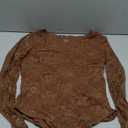SAUNGKUAI Women's V Neck Lace Bodysuit Long Sleeve Bodysuits Double Lined Going Out Tops Y2K Trendy Thong Outfits Large, Brown 