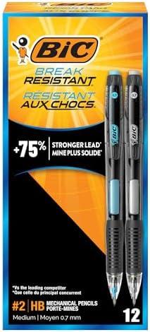 BIC Break Resistant Mechanical Pencils with Erasers, No. 2 Medium Point (0.7mm), 12-Count Pack of Pencils for School or Office Supplies
