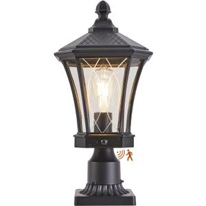 Motion Sensor Outdoor Post Lights with Pier Mount Base, Dusk to Dawn Outdoor Pillar Lamps Waterproof Exterior Post Lamp with Patterned Glass Outdoor Pole Lights for Patio, Porch, Gate