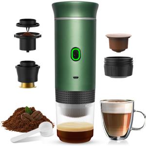 Tinkerty Portable Electric Espresso Machine, Portable Coffee Maker for Travel, SelfHeating Car Espresso Maker, Compatible with Ground Coffee & NS Capsule for Camping, RV, Travel, Office