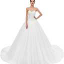 Likedpage Sweetheart Tulle Ball Gown Wedding Dress, A-line Bridal Gown with Train