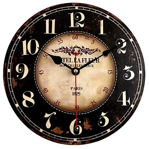 Mrocioa 24 inch Round Black Paris Decorative Wall Clock with Big Arab Numerals, Retro Wood Wall Clocks for Living Room,Office and Kitchen,Colorful Quality Quartz Quiet Round Hanging Clock