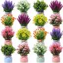 Cindeer 16 Pcs Large Artificial Potted Flowers Fake Potted Plants Plastic Faux Flowers for Home Decor Indoor Artificial Plants in Pots for Wedding Home Desk Tabletop Outdoor Office Kitchen (Gentle)