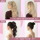 HOOJIH Clip in Ponytail Extension, Ponytail Extension 18 Inch Hair Ponytail Extension Wavy Ponytail Clip on Ponytail Synthetic Ponytail Hair Pieces for Women - Ombre Deep Blonde and Light Blonde