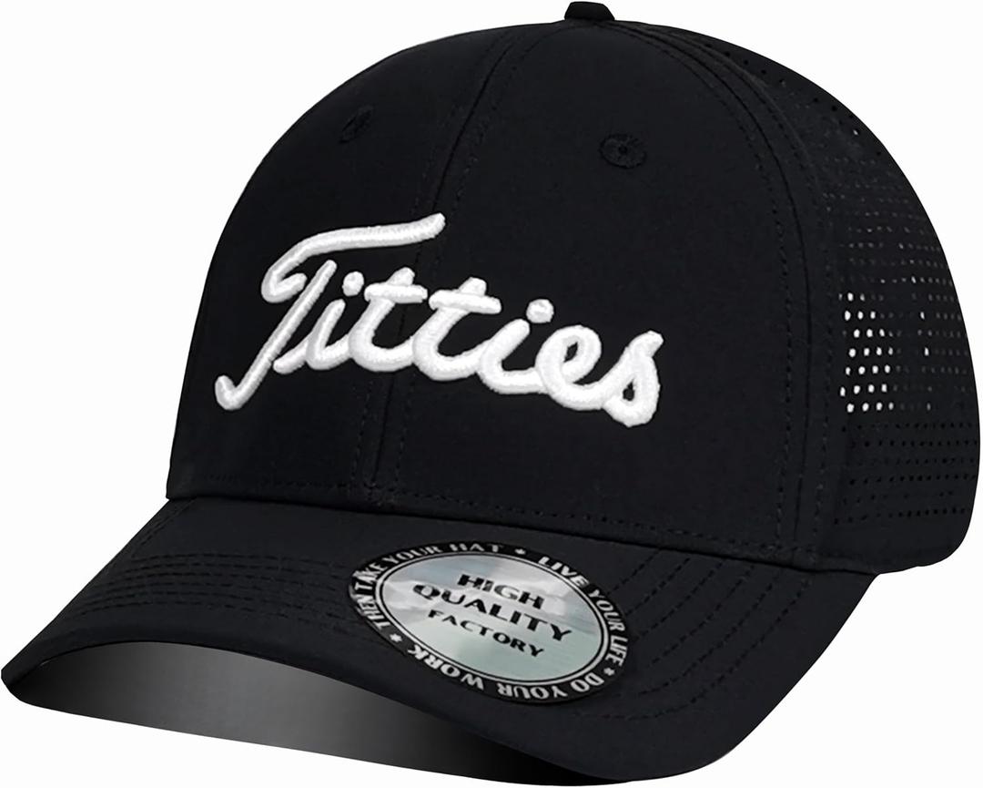 Bamveio Tittiess Golf Hats for Men Women,Funny Titties Golf Gifts Baseball Cap for Adults Humor,Black 2 (Black)