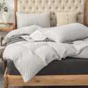 PURE ERA Jersey Knit Duvet Cover Set 100% T-Shirt Heather Cotton Super Soft Comfy Classic Striped Design, with Zipper Closure, Heather White & Black Pinstripe, Queen