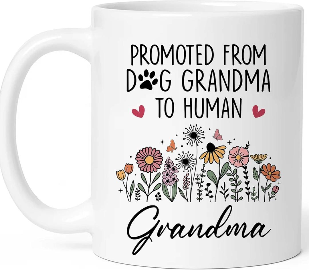 Promoted To Grandma Gift, Dog Grandmas To Human Grandma To Be Mug, New Grandmas Gifts From Daughter, Pregnancy Announcement Present, Mothers Day, Christmas Gifts