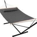 ANOW Double Hammock with 12FT Heavy Duty Steel Stand Included, 2 Person Hammock with Stand for Outdoors, 450 LBS Weight Capacity, Gray (Grey)