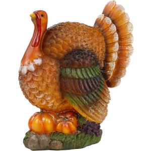 winemana Thanksgiving Table Decorations Resin Turkey with Pumpkin, Hand-Painted Fall Figurine Centerpiece for Home Kitchen Office Harvest Day Decor