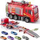 Fire Trucks Toy Set for Boys Age 3-5 4-7, Fire Car Truck for Toddlers 3 4 5 6 Years Old, Transport Truck Christmas Birthday Gifts Race Car Sets, Kids Toddlers Firetruck Toys with Light Sound Shooting