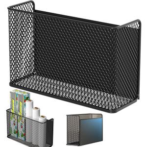 Buyyyit Magnetic Basket Fridge Lint Bin Dryer Ball Holder Laundry Room Organization Home Storage for Class Office School (Mesh(1-Pack) Black/L)