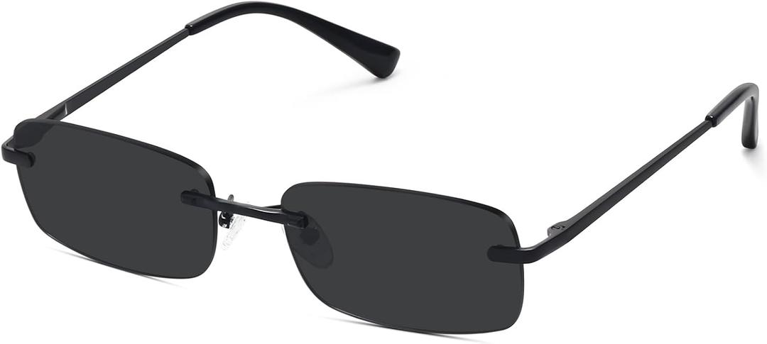 Retro Frameless Rectangle Sunglasses Womens Trendy Narrow Small Frame Spring Hinge UV Protection FZN905