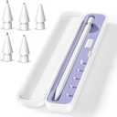 Inesore Pencil Case Compatible with Apple Pencil Pro/1st/2nd Gen/USB-C,Contain 5 Pack for Apple Pencil Tips Replacement Accessories (Purple Silicone Card Slot)
