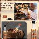 Honeydak 12 Set Mini Cowboy Hats Wine Bottles Western Party Decoration Tiny Cowboy Cowgirl Hat Brown Black Plastic Alcohol Bottles with Funnels for Western Wedding Birthday Bachelorette Favors