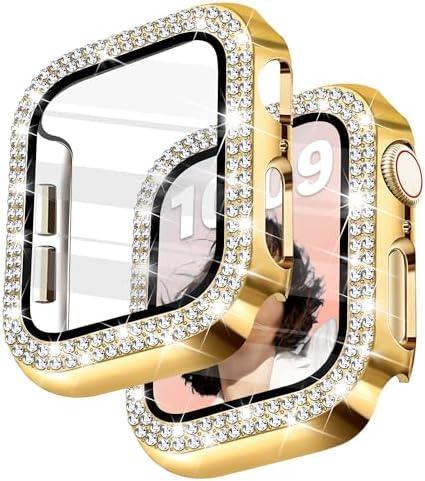 Newlibery Bling Watch Case with HD Screen Protector Women Compatible with Apple Watch 40mm Diamond Protective PC Face Cover Frame Protector for iWatch Series 6/5/4/SE/SE2/SE3 Gold