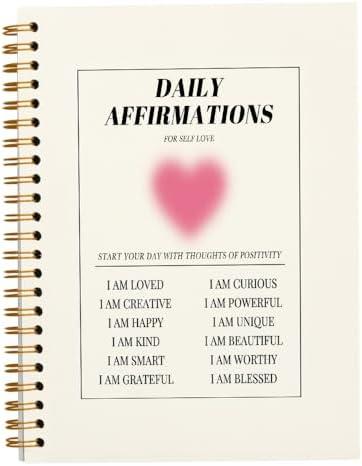 JWVK Daily Affirmations Preppy Pink Aura Heart Notebook,Trendy Positive Affirmations Inspirational Notebook Journal for Teen Girl Work Office School Student Teacher,Hardcover Spiral Notebook 5.5x8.3 2Pcs