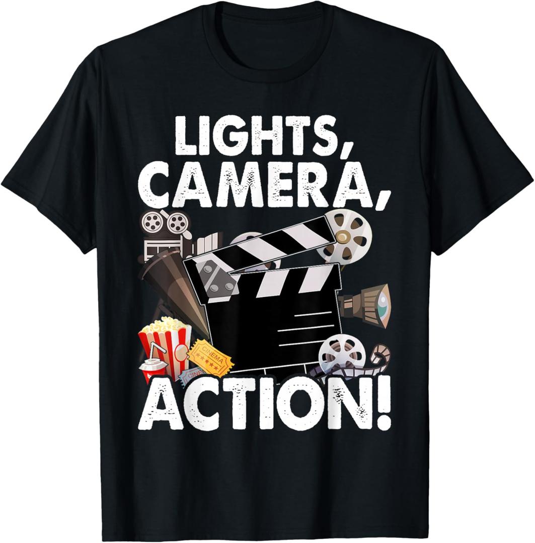 Movie Director Producer Filmmaker Film Lights Camera Action T-Shirt, Medium