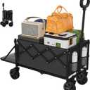 Foldable Wagons Carts, Lightweight Collapsible Portable Utility Shopping Cart with Wheels & Tailgate, Folding Grocery Wagon Cart for Grocery, Camping, Shopping, Beach, Garden, Sports Black, 38"D x 15.7"W x 36.6"H